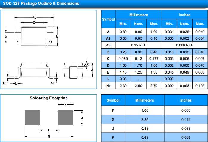 “SOD-323”封装系列ESD静电二极管现货选型表